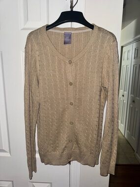 Laura Scott Cable Knit Sweater Women Large L Tan Gold Shimmer Cotton Blend